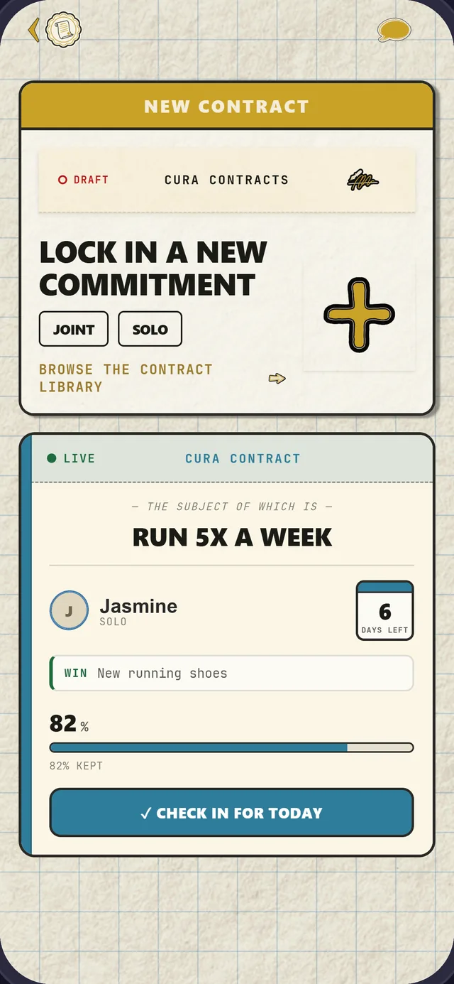 The Cura check-in screen &mdash; a live contract
